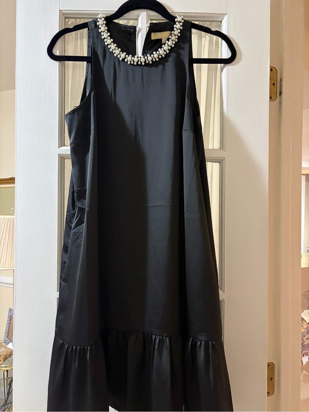 Lauren James Black Sleeveless Mini Dress with Pearl Collar